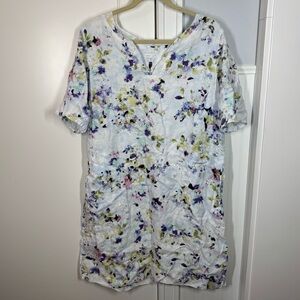 J. Jill 100% Linen Floral Sleeveless Shift Dress Side Pockets Size 1X beach